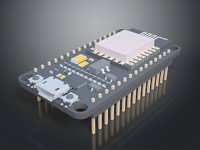 Computer Circuit Board With Integrated Chip Pins And Interface Components 3d model