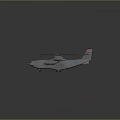 Airplane With Four Blue Propellers Large Fuselage And Red Logo On Tail In Gray Background