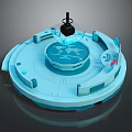 Cartoon Scene Featuring Blue Circular Platform With Transparent Dome Glowing Buttons And Earth Design