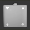 Silver Metal Flask With Playing Card Symbols Design Portable Liquor Container