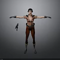 3D Female Character With Short Black Hair Pink Top Red Pants Gun And Outstretched Arms