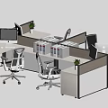 Office Workstation Desk Chair Set With Partition Computer And Potted Plants 3d model