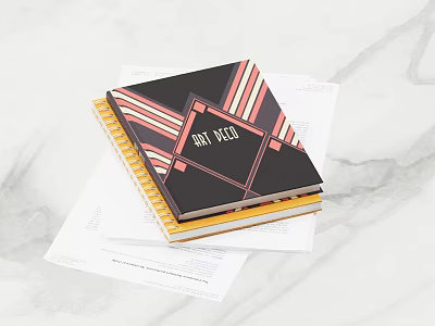 Stylish Notebook Cover Design With HOT IDEAS Text And Striped Decoration On Marble Background 3d model