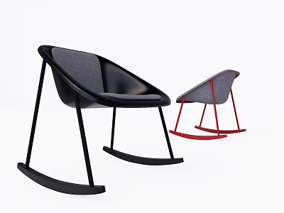 Modern Leisure Rocking Chair With Black And Red Frame And Curved Backrest Design 3d model