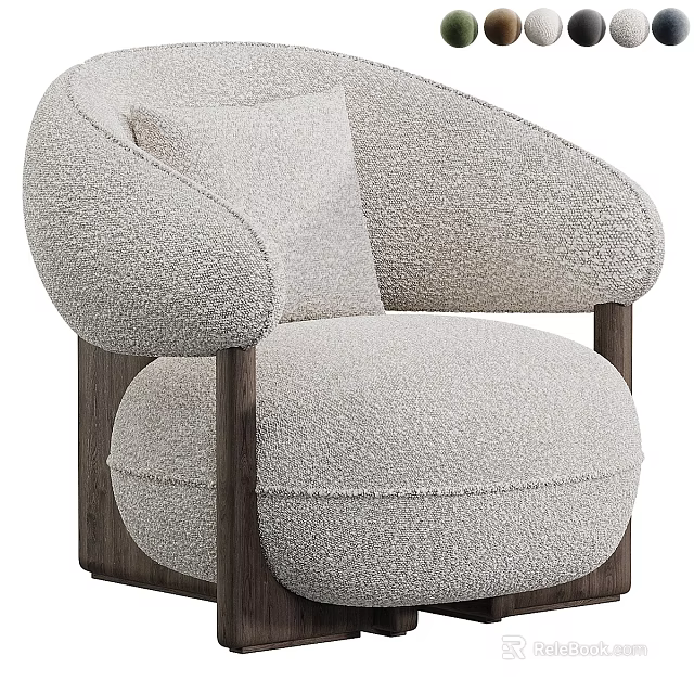 Modern Plush Upholstered Accent Chair with Dark Wooden Frame and Soft Cushion 3d model 