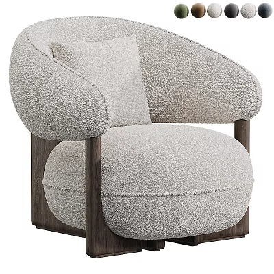 Modern Plush Upholstered Accent Chair with Dark Wooden Frame and Soft Cushion 3d model