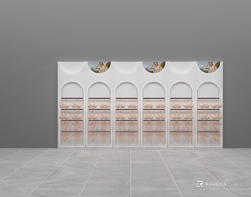 Modern White Display Shelf With Arch Top Design And Decorative Elements And Glass Layers 3d model