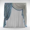 Blue and Gray Patterned Curtains With Sheer Voile And Elegant Draped Design 3d model