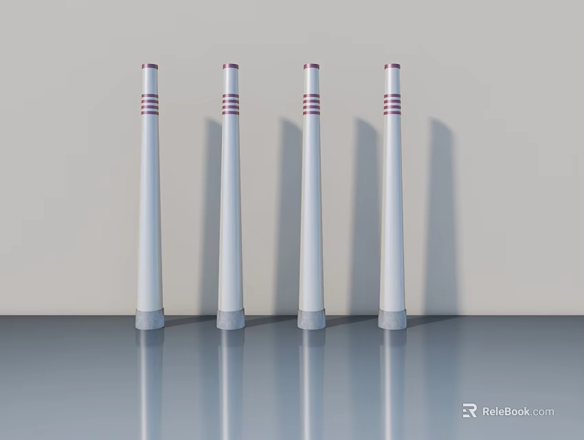 White Hinged Doors Featuring Red White Striped Tops And Grey Bases On Shiny Floor 3d model 