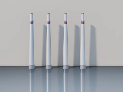 White Hinged Doors Featuring Red White Striped Tops And Grey Bases On Shiny Floor 3d model