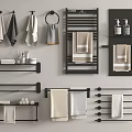 Modern Minimalist Bathroom Accessories With Black Towel Racks Shelves Hooks And Beige Towels