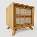 Stylish Wooden Nightstand With Two Drawers Rattan Panels And Wooden Legs
