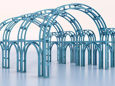 Blue Modern Pergola With Arched Metal Frame And Multiple Arches Structure 3d model