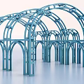 Blue Modern Pergola With Arched Metal Frame And Multiple Arches Structure
