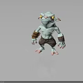 Cartoon Shirtless Blue Creature Character With Yellow Eyes Pointed Ears And Brown Shorts