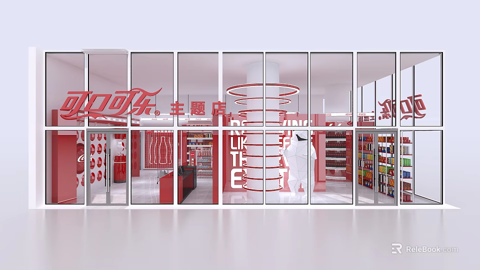 Coca Cola Themed Store Interior With Red Decor Product Displays And Branding Elements 3d model