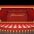 Glamorous Red Stage Design With Red Curtains Checkered Floor And Light Bulbs 3d model