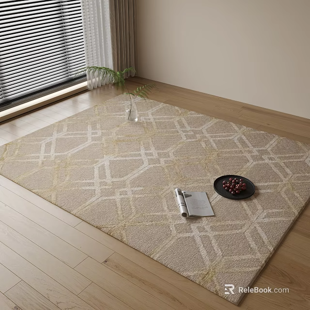 Square Geometric Pattern Rug in Neutral Tones for Living Room 3d model