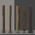 Wooden Decorative Pillars With Various Shapes And Different Bases Against Light Gray Walls