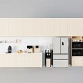Modern Kitchen Featuring Light Wood Cabinets Refrigerator Ovens And Storage Items 3d model