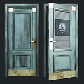 Teal Wooden Swing Doors With Bath Sign And Louvered Panels Design
