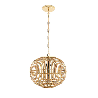 Bamboo Woven Round Lantern Hanging with Gold Chain Decoration Design 3d model