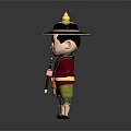 Cute Cartoon Character in Traditional Outfit With Black Gold Hat Red Top and Green Pants