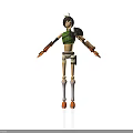 3D Animated Character With Black Short Hair Green Top And Mechanical Limbs