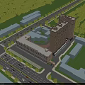 Aerial View Urban Planning with Residential Buildings Green Areas and Roads