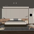 Modern Minimalist Bedroom Interior With Wooden Bed Nightstand Area Rug And Window