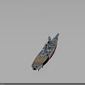Detailed Battleship Weapon Model With Gray Hull Red Bottom Deck Turrets And Bridge