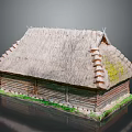 Traditional Rustic Wooden House With Straw Thatched Roof And Log Walls