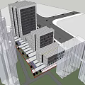 Modern Office Building Complex With Glass Facade And Surrounding Greenery Roads 3d model