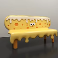 Yellow Public Chair With Orange Spots White Dripping Decor Eyes Design And Brown Legs