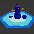 Low Poly Blue Snowman Character With Red Arms Top Hat And Hexagonal Base