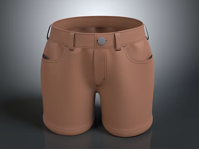 Brown Casual Shorts With Belt Round Button And Side Pockets Design 3d model