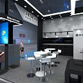 Hitachi Exhibition Booth With Modern Design Digital Screens Lighting And Visitors