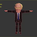 3D Cartoon Game and Movie Character of Elderly Man in Suit with Glasses Arms Outstretched