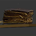 Vintage Thread Bound Books With Leather Cover Stacked On Wooden Base