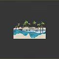 Tropical Beach Scene With White Sand Blue Water Palm Trees And Wooden Pier