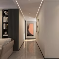 Modern Living Dining Room Interior With Large Sofa TV Marble Wall Coffee Table and Plants