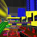 Modern Commercial Street With Multi story Buildings Shops Pedestrians And Bright Night Lighting
