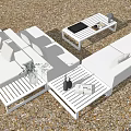 Stylish White Outdoor Sofa With Wooden Frame And Coffee Table On Sandy Ground