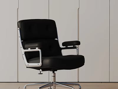 Modern Black Leather Office Chair With Metal Frame And Swivel Wheels Design 3d model