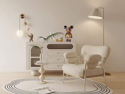 French Leisure Chair Lazy Sofa Cream Style Decoration Floor Lamp 3d model