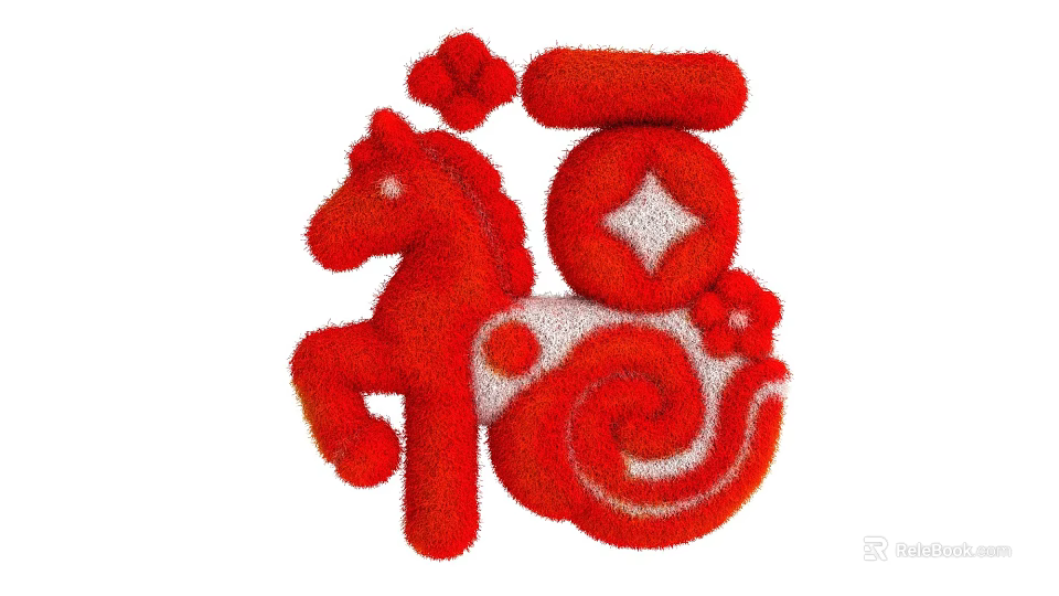 Red Traditional Art Installation With Horse Figure Fortune Symbol And Ornamental Patterns 3d model 