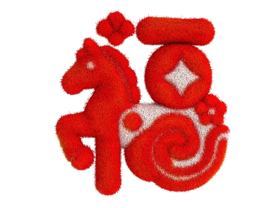 Red Traditional Art Installation With Horse Figure Fortune Symbol And Ornamental Patterns 3d model