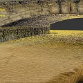 Stone Arch Bridge Structure With Yellow River Water Underneath And Cloudy Sky Background 3d model
