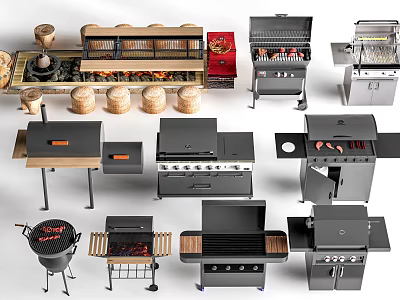 Public Facilities Featuring Various Barbecue Grills And Outdoor Cooking Equipment 3d model