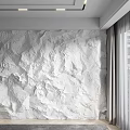 White Rough Textured Background Wall In Indoor Interior With Curtains And Window 3d model